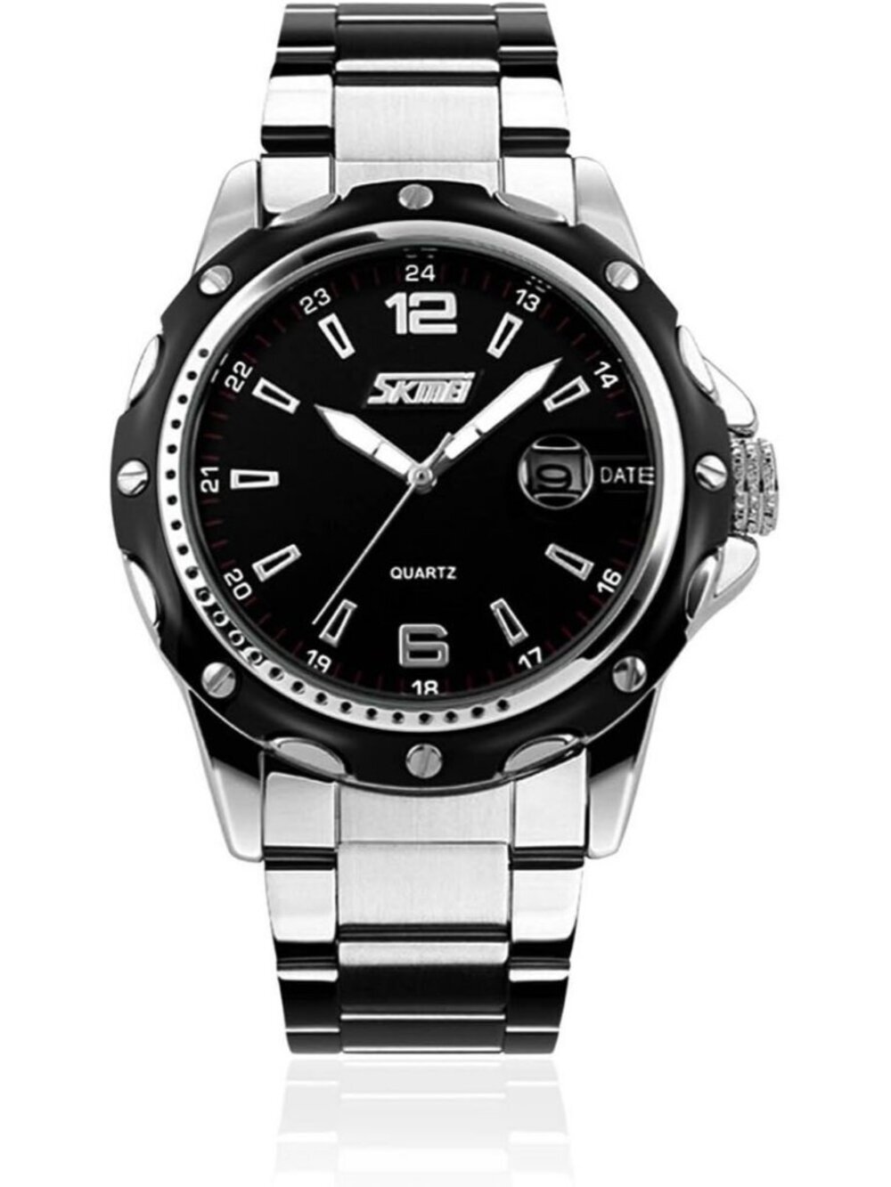 Men's Silver Black Analog Quartz Stainless Steel Waterproof Luxury Wrist Watch